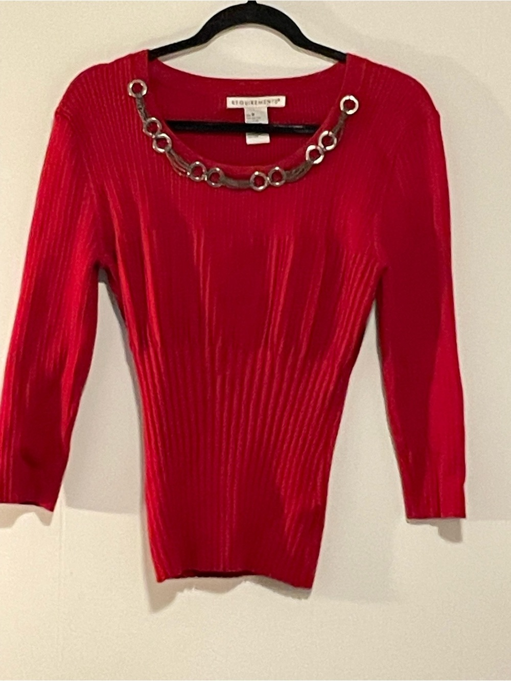 Requirements Red Ribbed Scoop Neck Sweater with Chain Detail